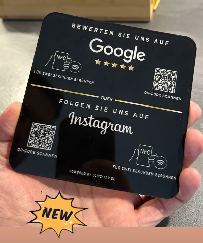 Google & Instagram Bewertungs-Platte (mit NFC & QR-Code + 3M-Klebefläche)